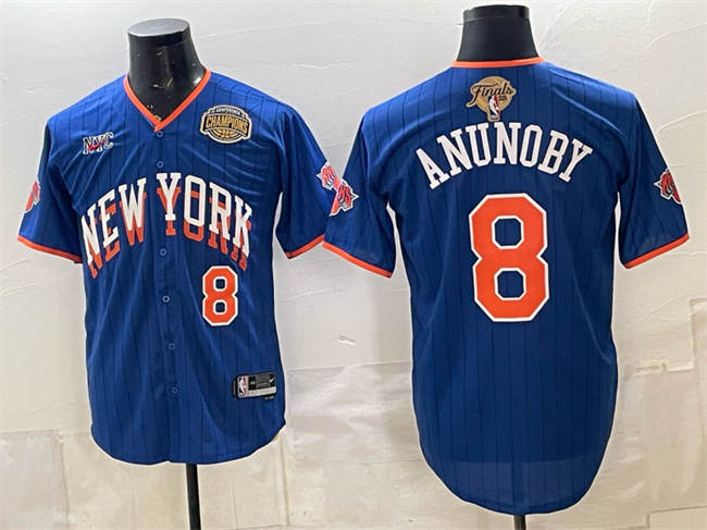 Men's New York Knicks #8 OG Anunoby Royal 2026 Finals & Eastern Conference Champions Patch Stitched Baseball Jersey